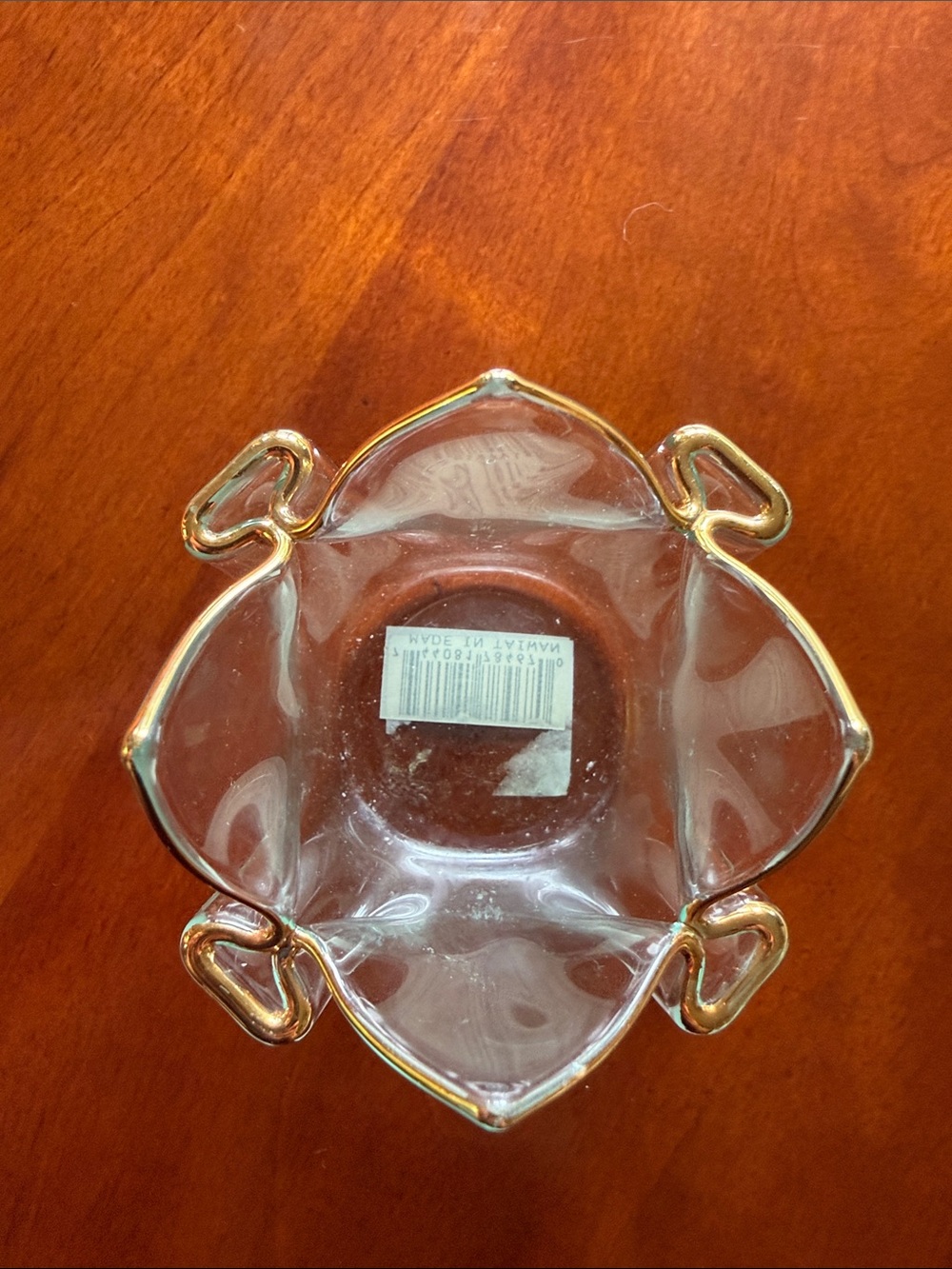 Vintage Clear Glass Handkerchief Votive Holder with Gold Trim